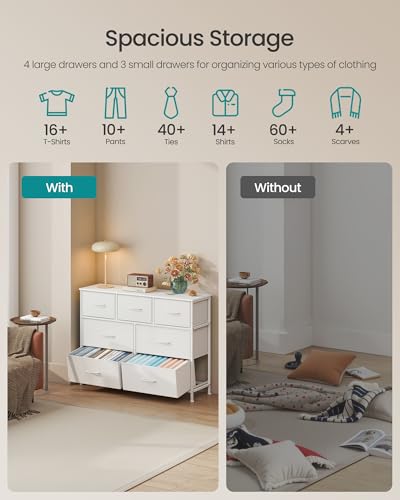 Image of SONGMICS Dresser for Bedroom, Chest of Drawers, Steel, MDF, 7 Non-Woven Fabric Drawers, Storage Organizer Unit, Closet, Entryway, Cloud White and Snow White ULGS323WH01