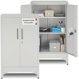 tectake® Set da 2 Armadietto in Metallo Portadocumenti in Acciaio, 60x40x100 cm, 3 Ripiani Regolabili, Chiusura Magnetica e Chiave, Scaffale Metallo Garage, Mobile Ufficio, Piedini Regolabili - Grigio
