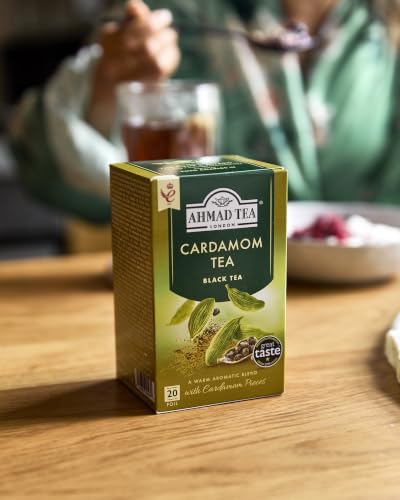 Ahmad Tea Black Tea, Cardamom Teabags, 20 ct (Pack of 1) - Caffeinated &amp; Sugar-Free