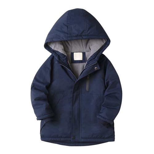 Boy's Winter Fleece Coat Hooded Casual Warm Puffer Jacket Solid Snow Outwear