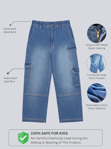 Image of olele Girls Super Jeans Collection for 4-14 Yrs | Stretchable Cotton Denim Trousers | Blue Jeans for Kids | Baggy Denim Pants | Cargo Pants for Girls