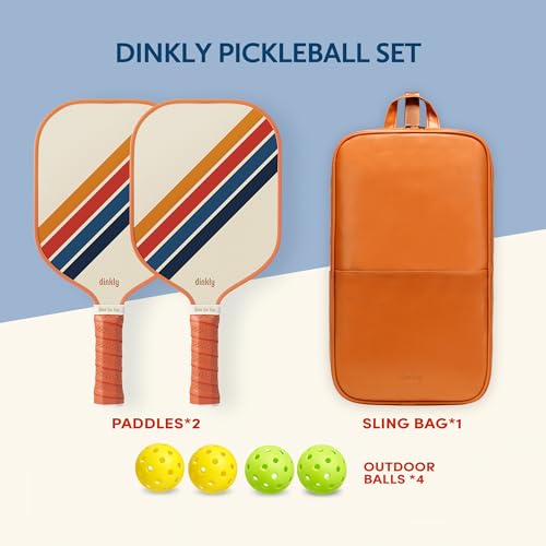 Image of Pickleball Rackets Set of 2, USAPA Approved Graphite & Fiberglass Racket, 2 Paddles, 4 Balls and 1 Portable PU Carry Bag, Pickle Ball Paddle Gift for Women, Men(Retro Twill)