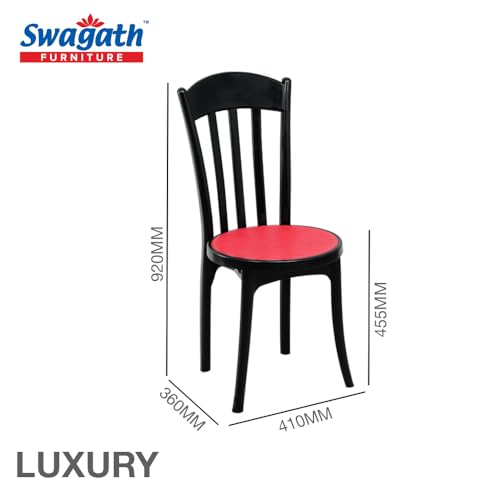 Image of Furniture MAX 4 Seater Plastic Cross Leg Dining Table with 4 Luxury Plastic Chairs Set - Red Top with Black Legs, DIY - for Home, Garden & Cafeteria