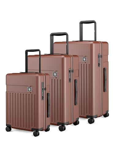 Image of EUME Classic Cabin 55 Cm, Check-in Medium 65 Cm & Check-in Large 75 Cm Luggage Trolley Bags for Travel - Set of 3 (Cambridge Brown) | Polycarbonate 8 Hinomoto Wheels Suitcase | Cabin Trolley Bags