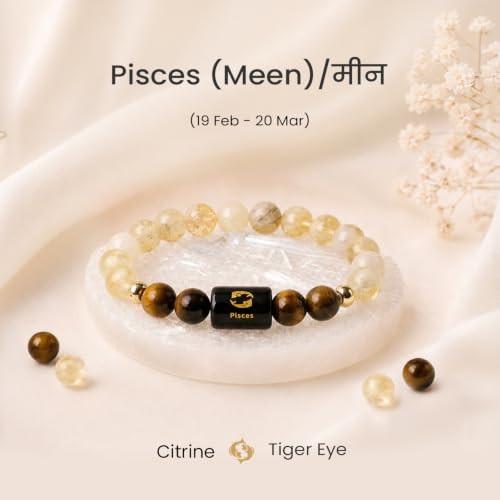 Image of Astrotalk Zodiac Bracelet with Raw Selenite Plate | Healing Crystals for Protection & Emotional Balance | Citrine & Tiger Eye | Bracelet for Man & Woman | Gift for Man & Woman