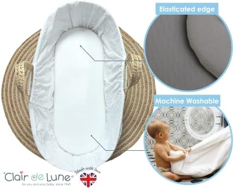 Clair de Lune Moses Basket Fitted Sheets 74 x 30 cm 100% Soft Cotton Jersey (Grey, Pack of 2)
