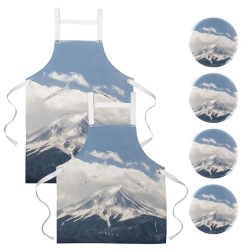 Lot de 2 tabliers de cuisine motif mont Fuji pour le restaurant et la pâtisserie