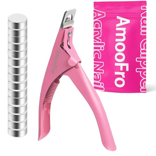 AmooFro Acrylic False Nail Clippers with Magnets Sizer,Nail Tip Cutter for False Nails with Length Measurement, Adjustable Stainless Nail Trimmer, Manicure Tool for Salon Home Nail Art