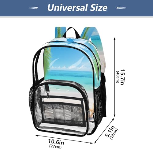 Sunny Beach Clear Backpack - Stadium Approved Large 15.7-inch Waterproof Transparent Bag for Sports, Concerts, Work, Travel#2064