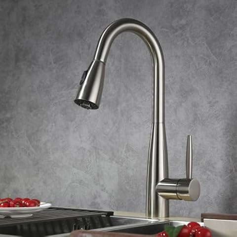 Dowell Kitchen Faucet | Stainless Steel | Pull-Out Kitchen Faucet | Premium Quality High Arc Single Handle | Solid Brass Construction |ADA Compliant| Brushed Nickel 8002 005 02 Cover