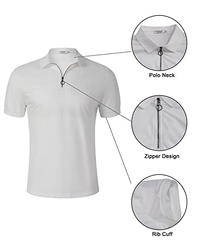 Turetrendy Men's Tracksuit Quarter Zip Pullover Casual Polo Shirt And Long Pants Outdoor Sweatshirt Sets White M #TOP4