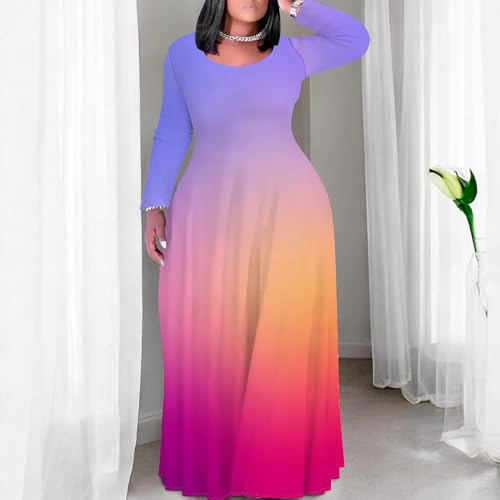 Image of PinkPatty Women's Plus Size Long Sleeve Maxi Dresses T Shirt Boho Fall Dress with Pockets