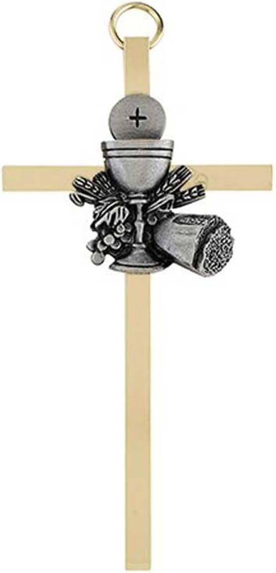 Trinity Church Supply Brass Cross with FC Chalice Emblem Inspirational Religious Gifts Church Wall Art Decor, 4.25 Inch Height, Pack of 4