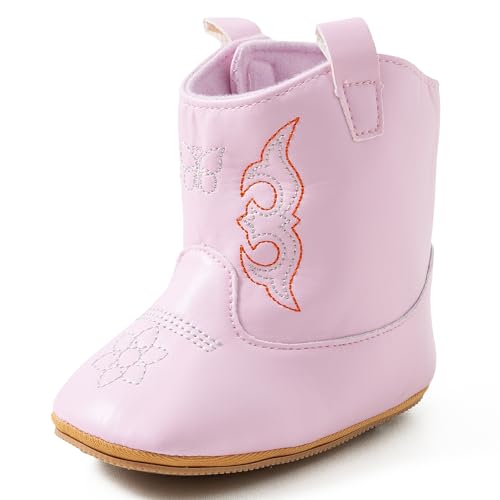 Jastore Baby Boys Girls Cowboy Boots Infant Western Boots Newborn First Walker Crib Shoes Toddler Soft Sole Non-Slip Round Toe Bootie