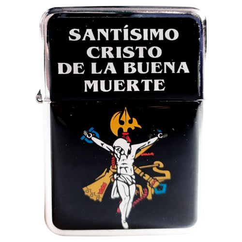 Mechero de Gasolina Decorado con el Cristo de la Buena Muerte de la Legión Española.