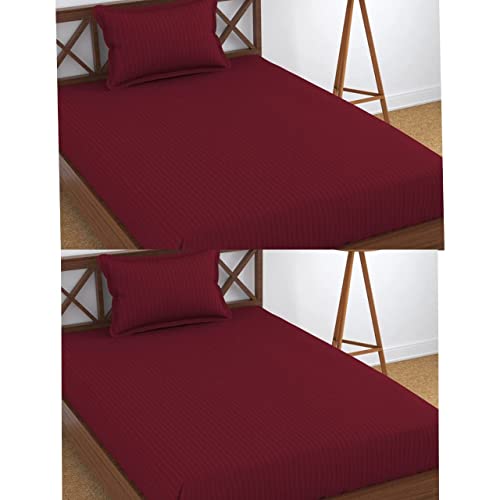 Image of Prime Collection 295 TC Combo Pack of 2 Single Sized (90x60) Satin Striped Bedsheet with 2 Pillow Cover Long Lasting Single Bedsheet for Hotel, Hospital and Home Use
