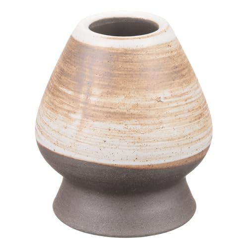 Image of HARFINGTON Ceramic Chasen Stand 70mm Matcha Whisk Holder Teas Set Whisks Stand Traditional Matcha Tea Chasen Holder Tea Set Accessories for Tea Tasting, Earth Yellow/White
