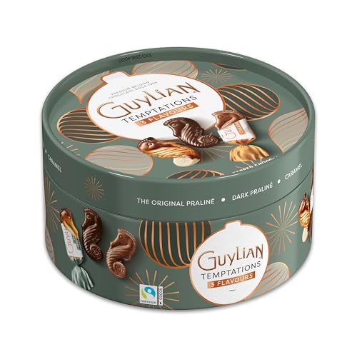 GuyLian Temptations Weihnachtsdose, 175g, Geschenkbox mit 12 Belgischen Pralinen in 6 Sorten, Fairtrade zertifiziert, Weihnachtliche Verpackung aus Belgien für die Adventszeit