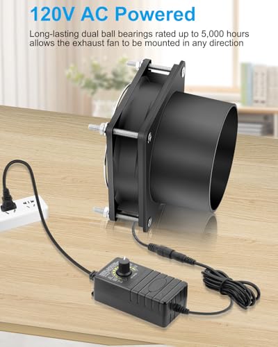 Image of GDSTIME Small Axial Exhaust Fan 80mm 12V DC Fan with AC Plug, 3 Inch Flange | Dual Ball, Variable Speed Control, for Soldering, Smoke Extraction, 3D Printer, DIY Cooling Ventilation Exhaust Projects