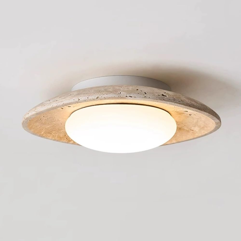 Jadssox Wabi Sabi lampa sufitowa natynkowa 28 cm z kamienia, Żyrandol z naturalnego trawertynu, Skandynawskie lampy sufitowe do przedpokoju, korytarza, na balkon