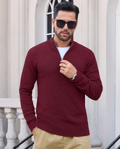EKLENTSON Men's Sweater Quarter Zip Pullover Knit Cotton Turtleneck Sweater Fall Winter Thermal Pullover Mock Neck3