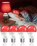 Lustaled 7W 670nm Red Light Bulb for Sleep, 100% Blue Light Blocking Red Night Light Bulbs for Melatonin Promote, A19 E26 50W Equivalent LED Red Bulb for Bedroom Lamp, Baby Nursery, Reading, 4-Pack