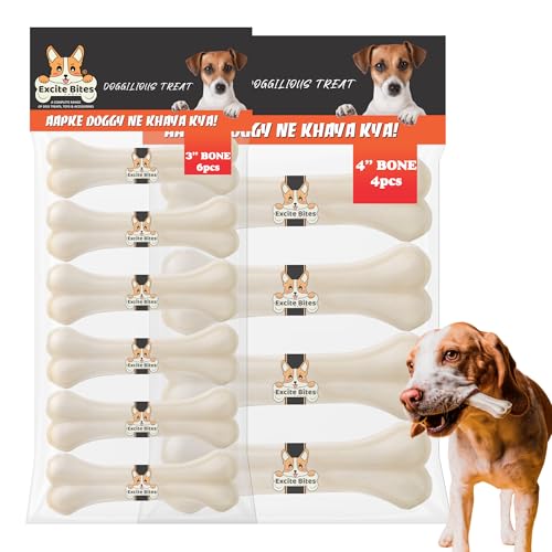 Image of Excite Bites Combo Offer - Pet Rawhide Bones (Dog Chews) (3 inch-6Pcs)(4 inch-4Pcs), 385 g (Pack of 2)