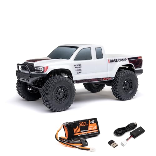 Axial RC Truck 1/24 SCX24 Base Camp 4x4 Rock Crawler Brushed RTR(Everything Needed to Run is Included) - White, AXI-1219T1