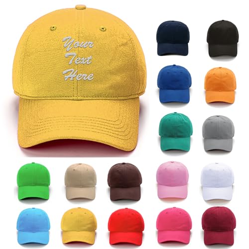 Van Der Linn Personalised Embroidered Baseball Cap HAT Cotton Mens Ladies Unisex (Cotton, Yellow)