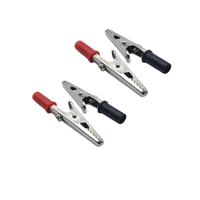 Crocodile Clips Set, Red & Black, 52 mm, 2 Pieces Each, with Screw, Metal Clamps Plastic Handle, Banana Plug Grab Clamp Clips Alligator