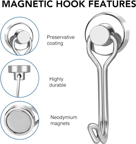 LOVIMAG Hooks, 30lbs+ Magnetic Magnet Hook 2025 Cruise Cabin Ship Essentials Heavy Duty Strong Refrigerator Fridge Hanging for Classroom Beach Vacation Kitchen Grills Home Mug Hanger (6 Pack), Silver - Thumbnail 4