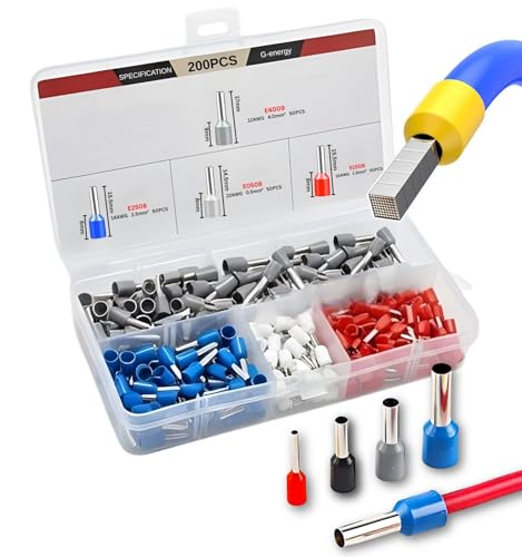 Image of G-ENERGY 200PCS Wire Ferrule Terminal Connector Kit, Insulated Copper Bootlace Ferrules Assortment, Electrical Wire End Sleeve Crimp Terminals (22-12 AWG) with Organizer Box for Panel Wiring