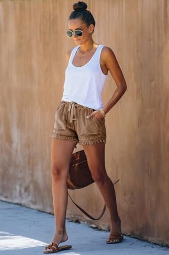 Image of YOCUR Womens Lightweight Shorts Casual Baggy Trendy Hot Pants Elastic Waist Drawstring Comfy Shorts