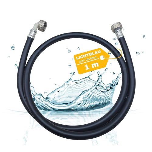 LICHTBLAU Warmwasser Zulaufschlauch 90° Grad I 1m I 3/4 Zoll Waschmaschine Geschirrspüler I 2996 I Heisswasser Schlauch mit Metallgewinde I inkl. Dichtung