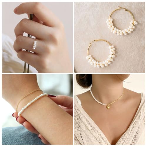 Image of Beadthoven Natural Freshwater Cultured Pearls 3.5-4.5mm Irregular Potato Gets Beads Oval Rice Loose Beads Charms for DIY Bracelets Necklace Earrings Home Party Decoration Hole