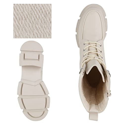 VAN HILL Damen Schnürstiefeletten Leicht Gefüttert mit Blockabsatz Plateau Vorne Profilsohle – Bild 5