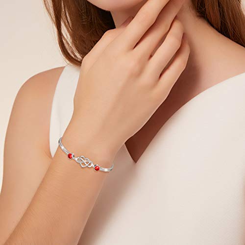 Image of AOBOCO 925 Sterling Silver Infinity Endless Love Heart Birthstone Bangle Bracelet - I Love You Forever Series Adjustable 6-8 in Bracelet with Crystals from Austria Romantic Birthday Jewelry Gift for Women Wife Girlfriend