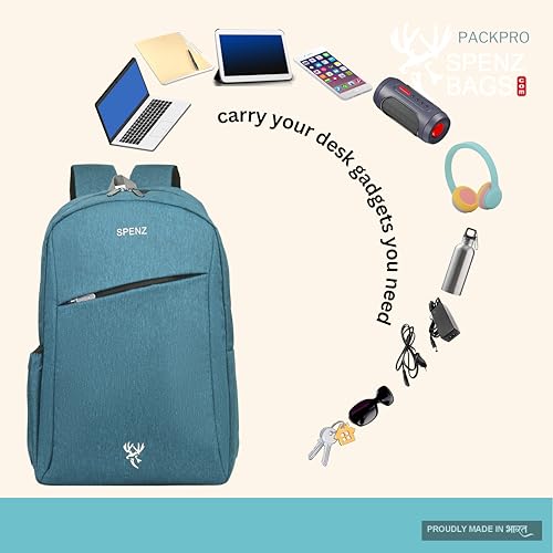 Image of SPENZ BAGS Laptop Backpack -Breathable Shoulder Straps, Mesh Side Pocket, Waterproof, Front Zipped Pocket, Padded Laptop Compartment, Backpacks