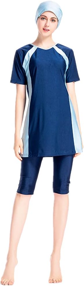 Muslim Swimwear for Women, 2 Pieces Modest Swimming Costume Women Short Sleeve Surfing Burkini