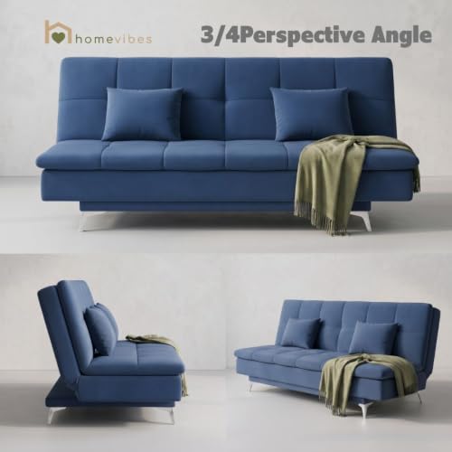 Image of Velum 3 Seater Sofa for Living Room & Office | Premium Fabric Upholstery | Solid Wood Frame | Comfortable Seating | 3 Years Warranty (Blue, Sofa Cum Bed)
