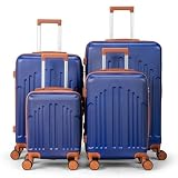 LALAHO Set de 4 Valises de Voyage, Valise Grande Taille/Cabine, Petite Valise, Bagage Suitcase en ABS (Marine Brun)