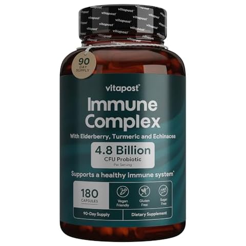 VitaPost Immune Complex Supports a Healthy Immune System with Vitamin C, Elderberry, Zinc, Echinacea, Garlic & Turmeric. Dietary Supplement, 180 Capsules Cover