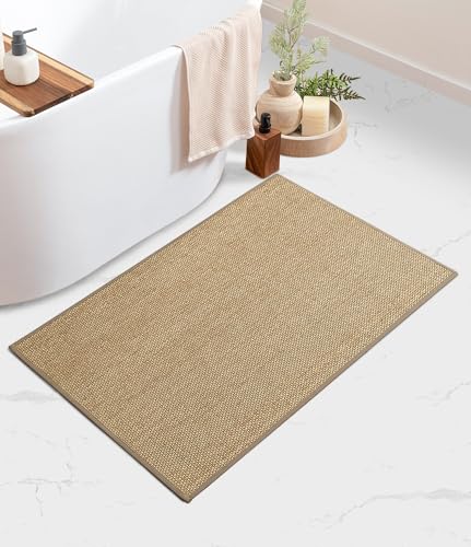YIHOUSE Bathroom Rugs Mat 25x36- Large Non Slip Bath Mat Quick Dry Absorbent, Thin Bathroom Rugs Fit Under Door, Neutral Easy Jute Beige 25"x36"