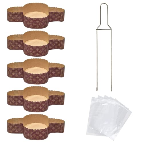 FAH - Kit moule à Colomba (5 pièces x 1 Kg) + épingle Colomba + Farine pour Colomba + sachets (5 pièces) Forme à Pâques en papier naturel de pure...