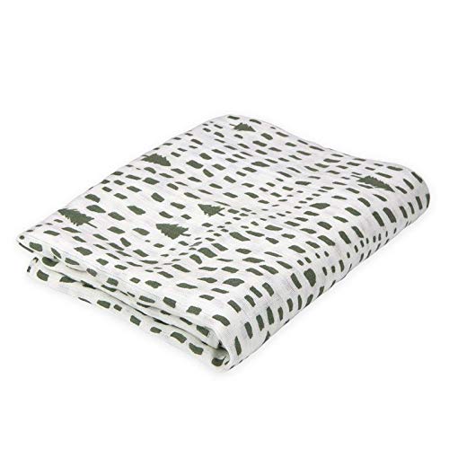 Oliver & Rain Boy Organic Muslin Swaddle Baby Blanket, Green Tree