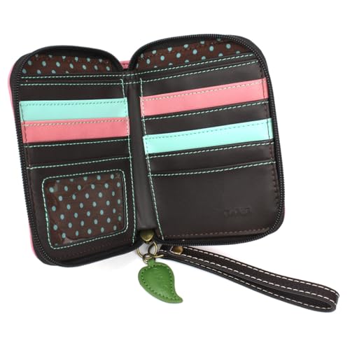 CHALA Zip Around Wallet, Wristlet, 8 Credit Card Slots, Sturdy Pu Leather - Hummingbird A - pink4