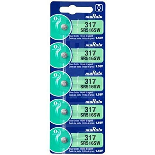 SR516SW / 317 Silver Oxide 1.55V (muRata) Batteries – 5 Pieces, Made in Japan.