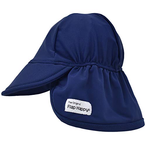 Flap Happy Baby Sun Hat - UPF 50+ Swim Hat with Neck Flap for Sun Protection, Floats on Water, Recycled Fabric - Navy, X-Large
