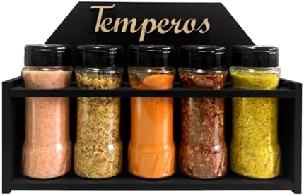 Porta Temperos Madeira 5 Potes Temperos De 130ML Kit Tempero Cozi...