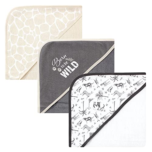 Hudson Baby Unisex Baby Cotton Rich Hooded Towels, Vintage Safari, One Size